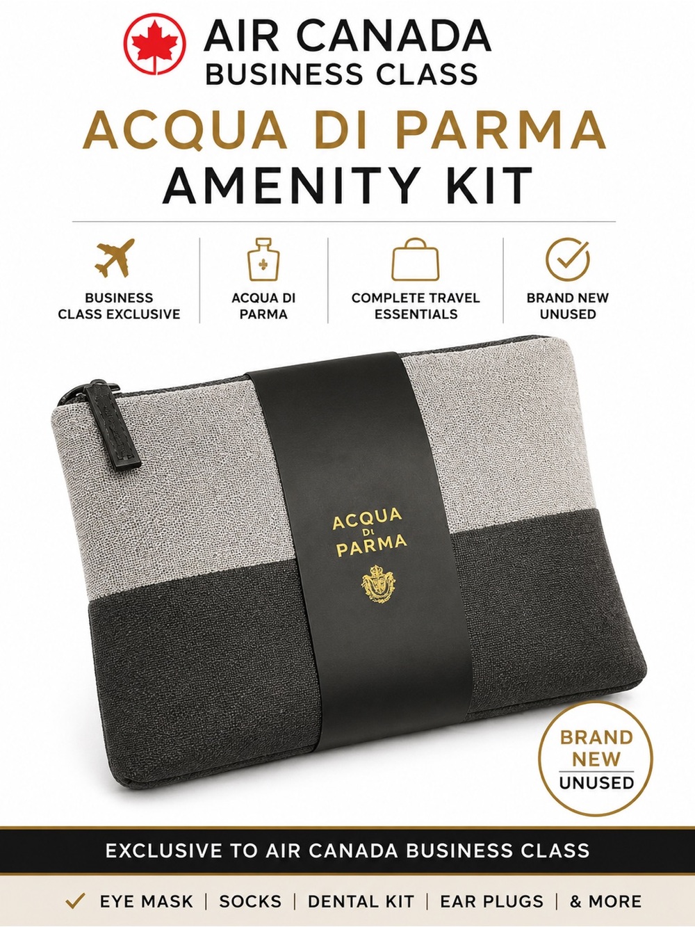 Air Canada Acqua di Parma Business Class Amenity Kit Travel Pouch NEW